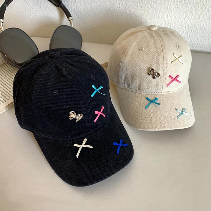 Bow Baseball Cap for Women Wide Brim Cotton Bowknot Peaked Hat Korean Dopamine Cute Big Head Circumference Adjustable Bows Hats