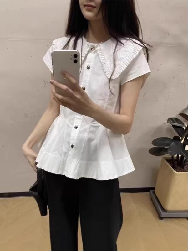 French Niche Doll Collar Ruffled Slimming Short Sleeve Shirt - Spring/Summer 2026 Collection