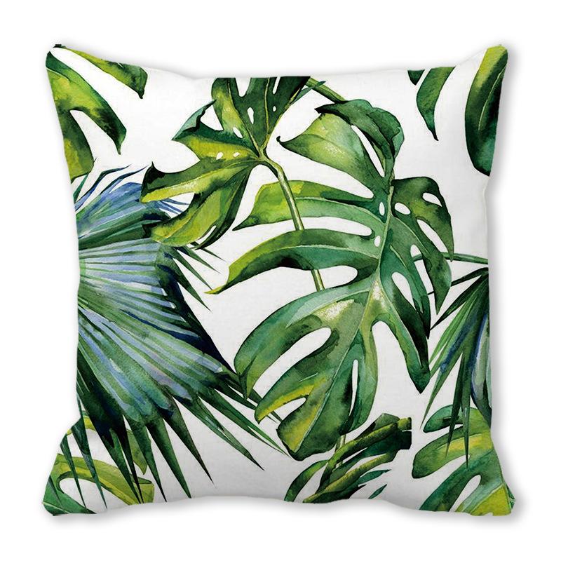 Watercolor tropical green leaf banana leaf Digital printing short plush pillow covers for sofa office cushion cover home goods