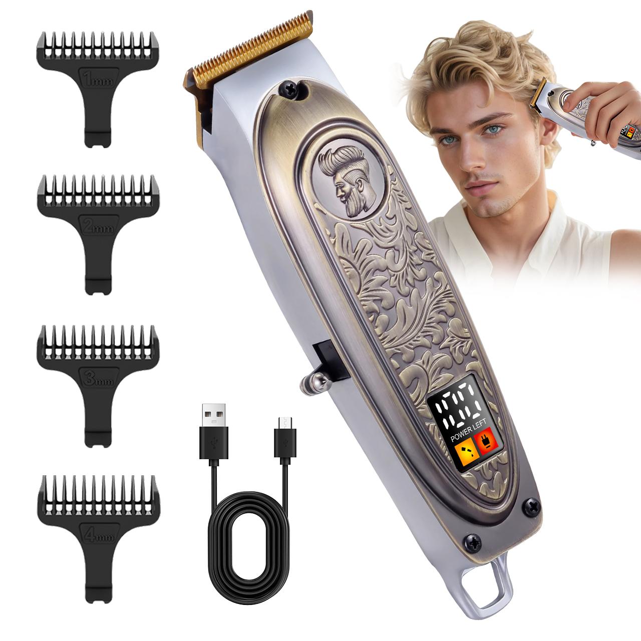 

Hatteker Парикмахерские специальные ножницы для карвинга O-Blade, Интеллектуальный триммер для мужчин с ретро-металлическим корпусом, Машинка для стрижки волос с маслом