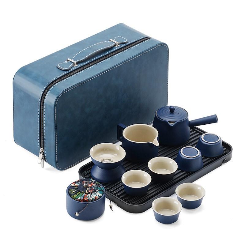 Portable Japanese-Style Ceramic Tea Set With Carry Case Minimalist Travel Cups Tray Office Outdoor Use