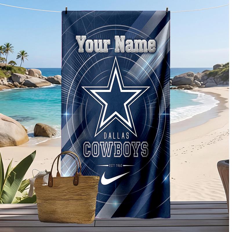 Dallas Cowboys Custom Beach Towel, Print Your Name Text Lightweight Absorbent Towel for Swimming Travel