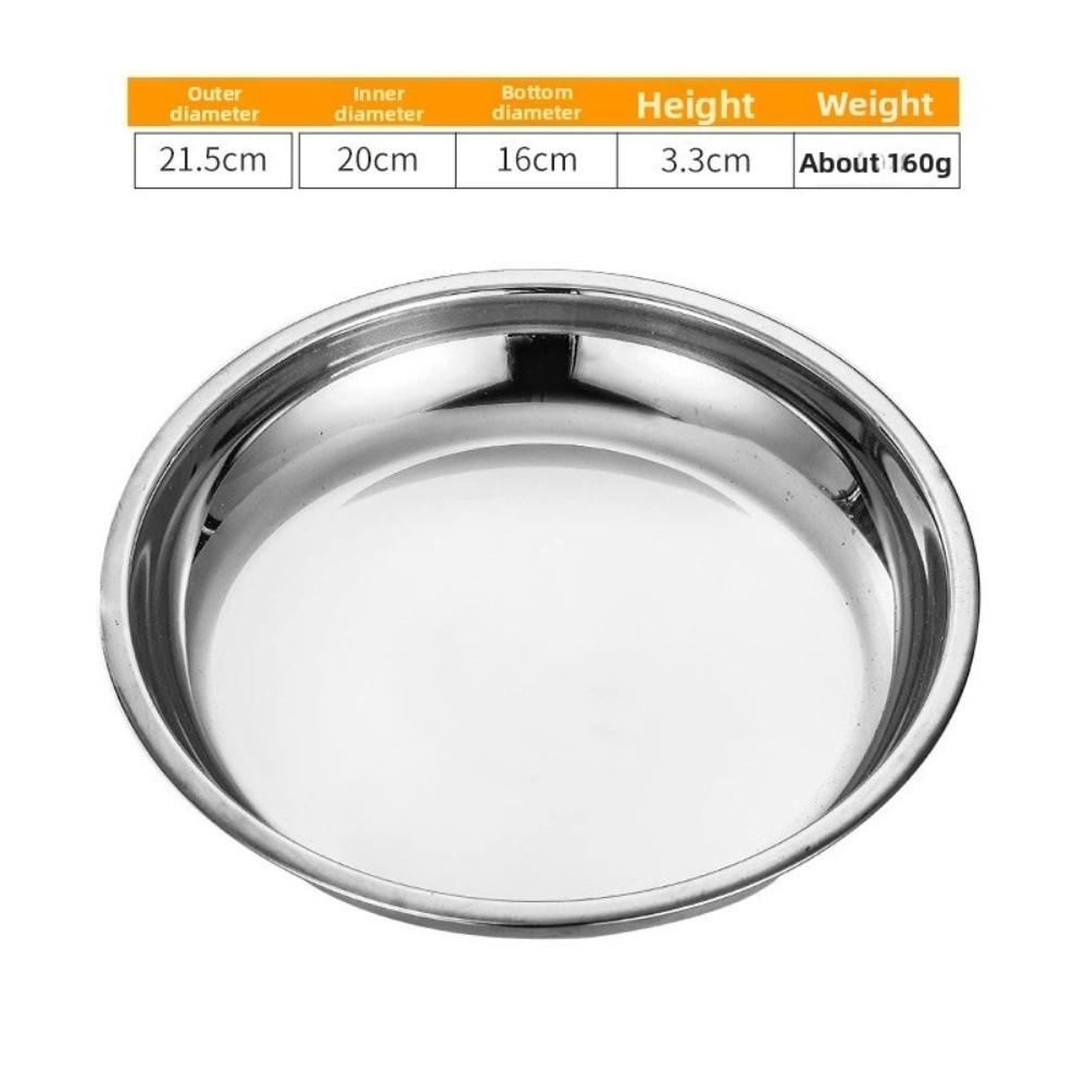 Silver Stainless Steel Round Plate Shallow Tray Rustproof Easy Clean Outdoor Camping Tray Flat Baking Cake Plate Restaurant