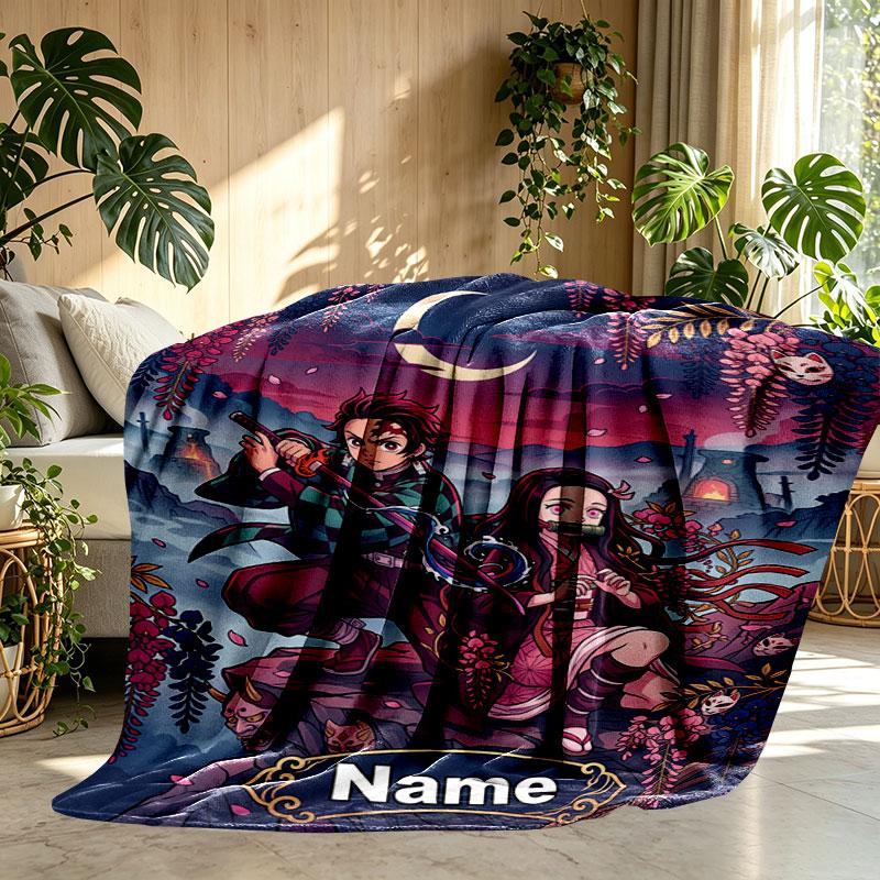 Individuelle Personalisierte Demon Slayer Druckdecke, Heimdekoration, Schlafzimmer, Sofa, Camping, Couch, Geschenke für Geburtstag Weihnachten