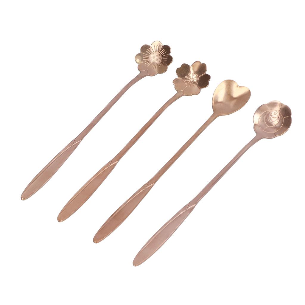 4 PEZZI Cucchiaio da Miscela a Forma di Fiore e Cuore Cucchiaino da Caffè Acciaio Inossidabile Paletta da Dessert Cucchiaino da Tè GhiacciatoRosa