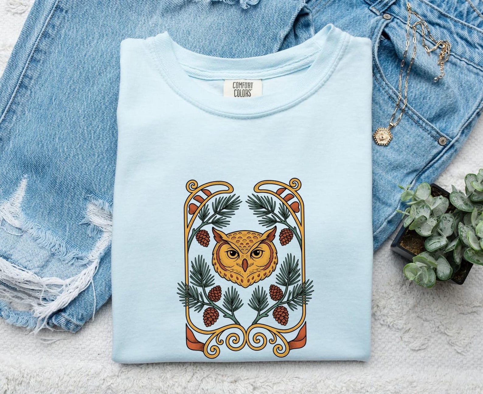 Owl Portrait Shirt Cottagecore Nature Gift Women Tribal Tee Owl T-Shirt Cottage Enthusiast Primitive Tshirt Wilderness Graphic Rustic Cones S
