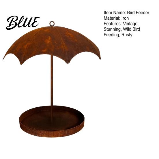 Retro Style Garden Bird Feeder Vintage Umbrella Shaped Feeder Rusty Hanging Wild with Rain‑Shade Canopy Patio Feeding Station Outdoor Metal Seeds