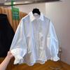 White Lantern Sleeve Shirt Women's 1116 Spring Pleated Shirt Design Sense Niche Loose Doll Shirt Long Sleeve Top