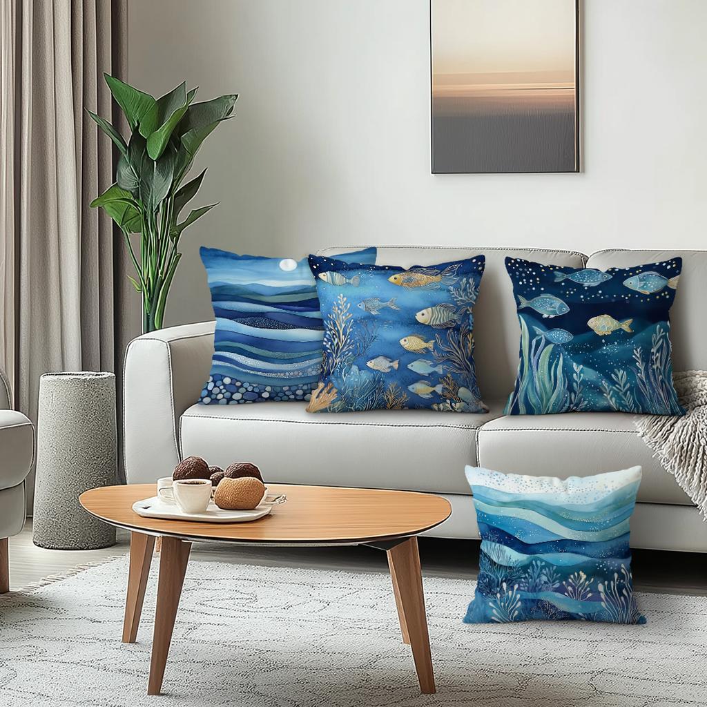 4pcs setblue and white waves Cushions Pillowcase Polyester Cushion Cover Throw Pillow Pillowcover Home Car Sofa Decor