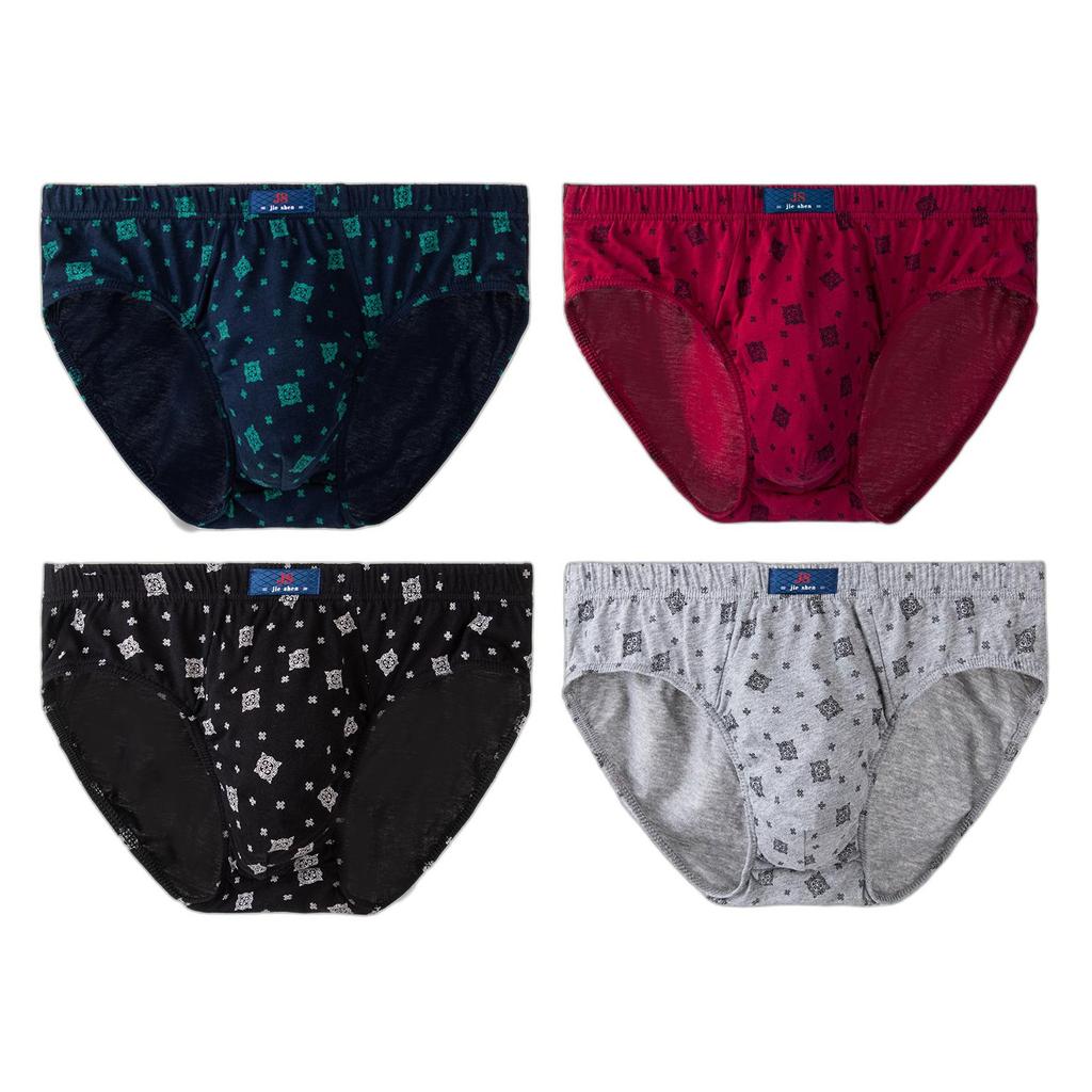 4PCS Men's Cotton Underwear Mid-Waist Breathable Briefs Man Panties Comfortable Underpants L XL XXL 3XL 4XL
