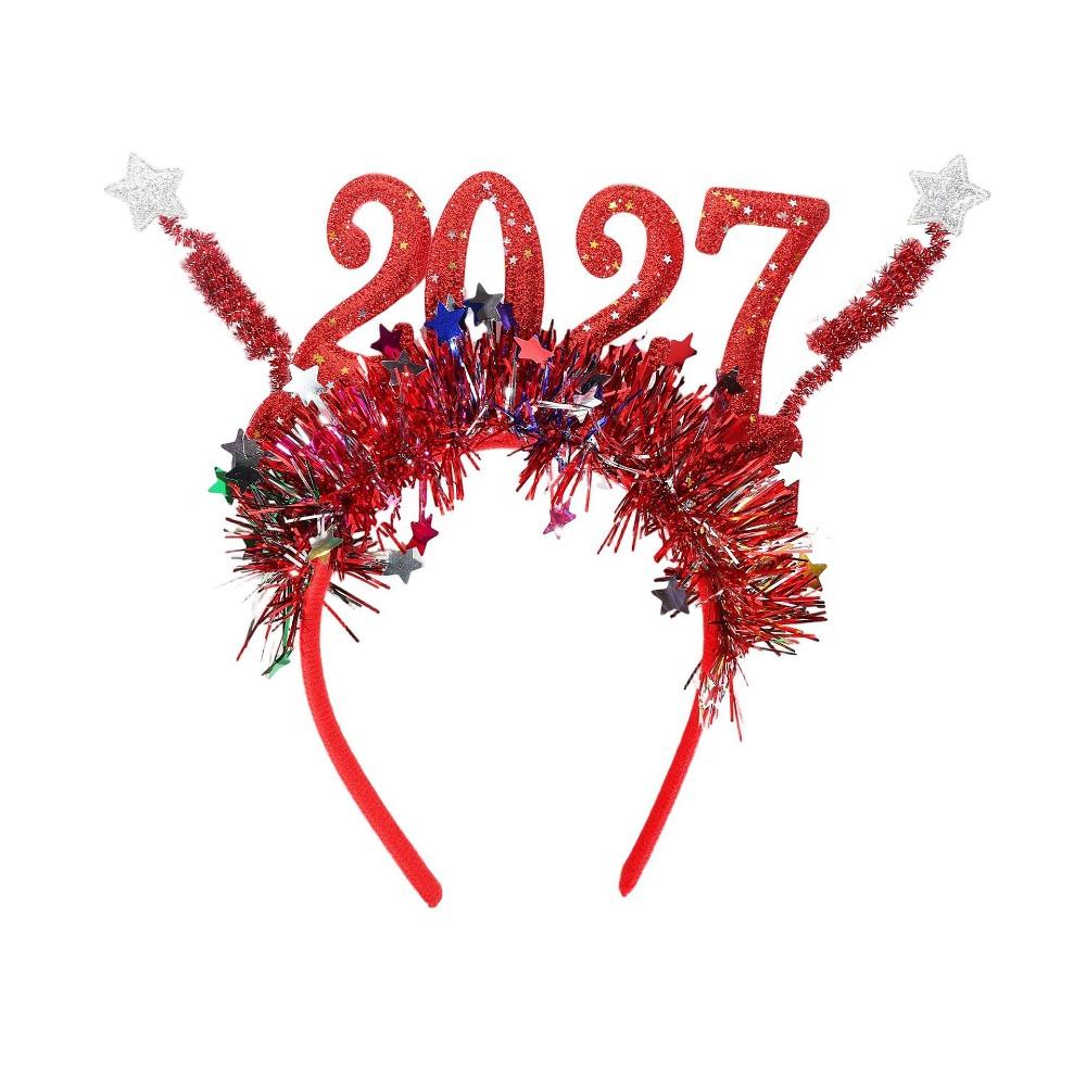 Xmas Hair Band Sequin 2027 New Year Headband Sweet Glitter Christmas Headpiece Cute Flexible 2027 Number Hair Hoop Holiday Party