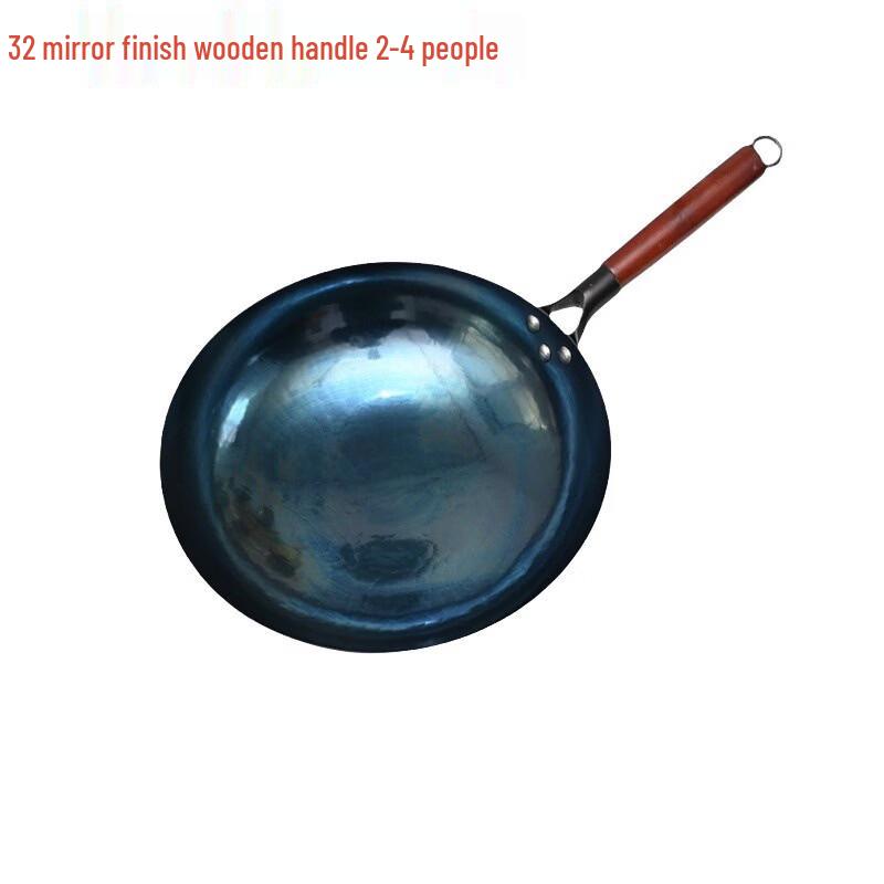 ZISIZ Hand Forged Mirror-Polished Iron Wok with Wooden Handle
