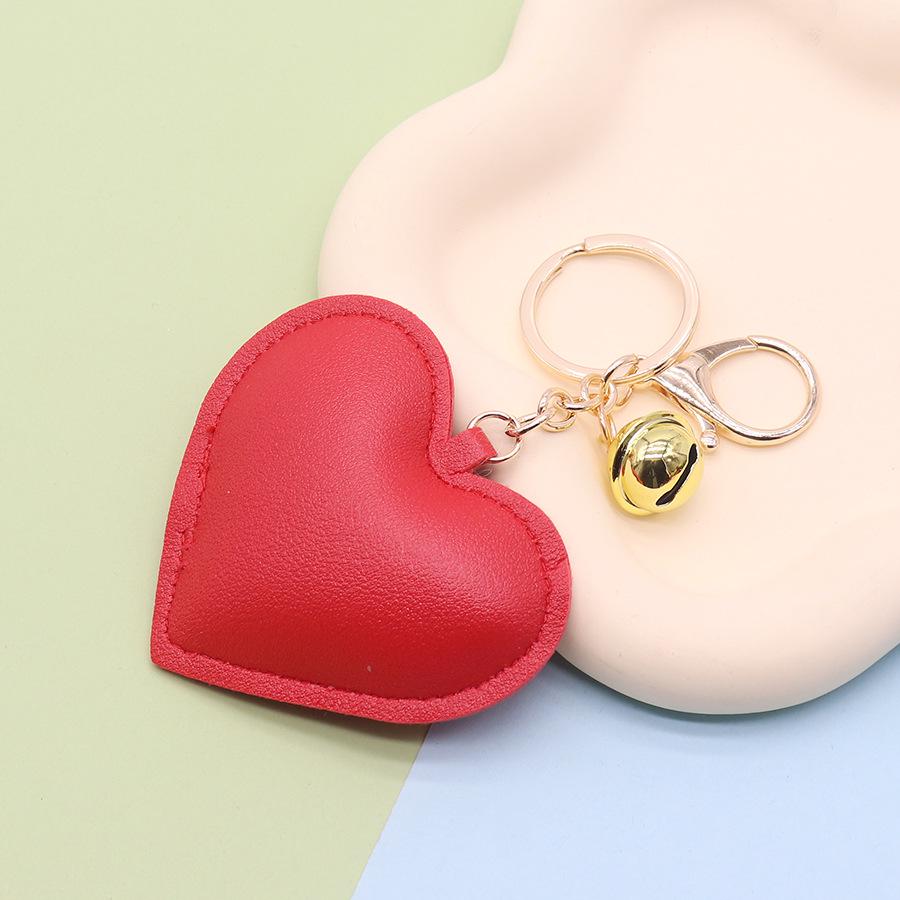 Golden Bell Heart PU Leather Couple Bag Keychain Ornament