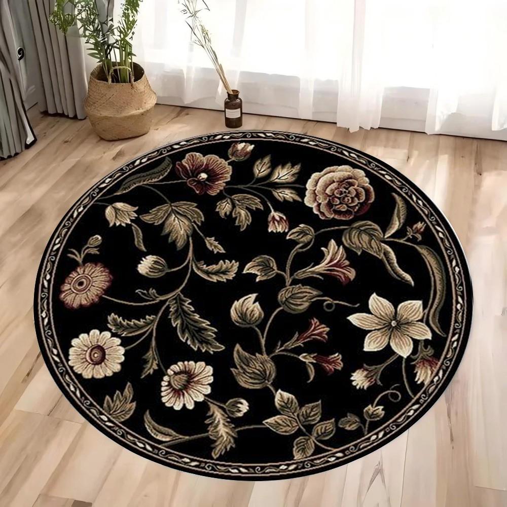 Luxury Flowers Area Rug, Round Washable Non-Slip Large Carpet for Bedroom Room Office Farmhouse, Stylish Home Decor, Outdoor Rug