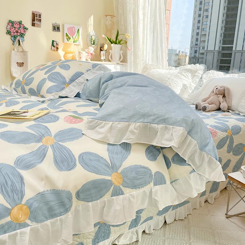Botanical Floral and Cartoon Rabbit Duvet Cover 3pcs Kawaii Pink Bedding Set For Girl Teen 100% Cotton Farmhouse Comforter Cover