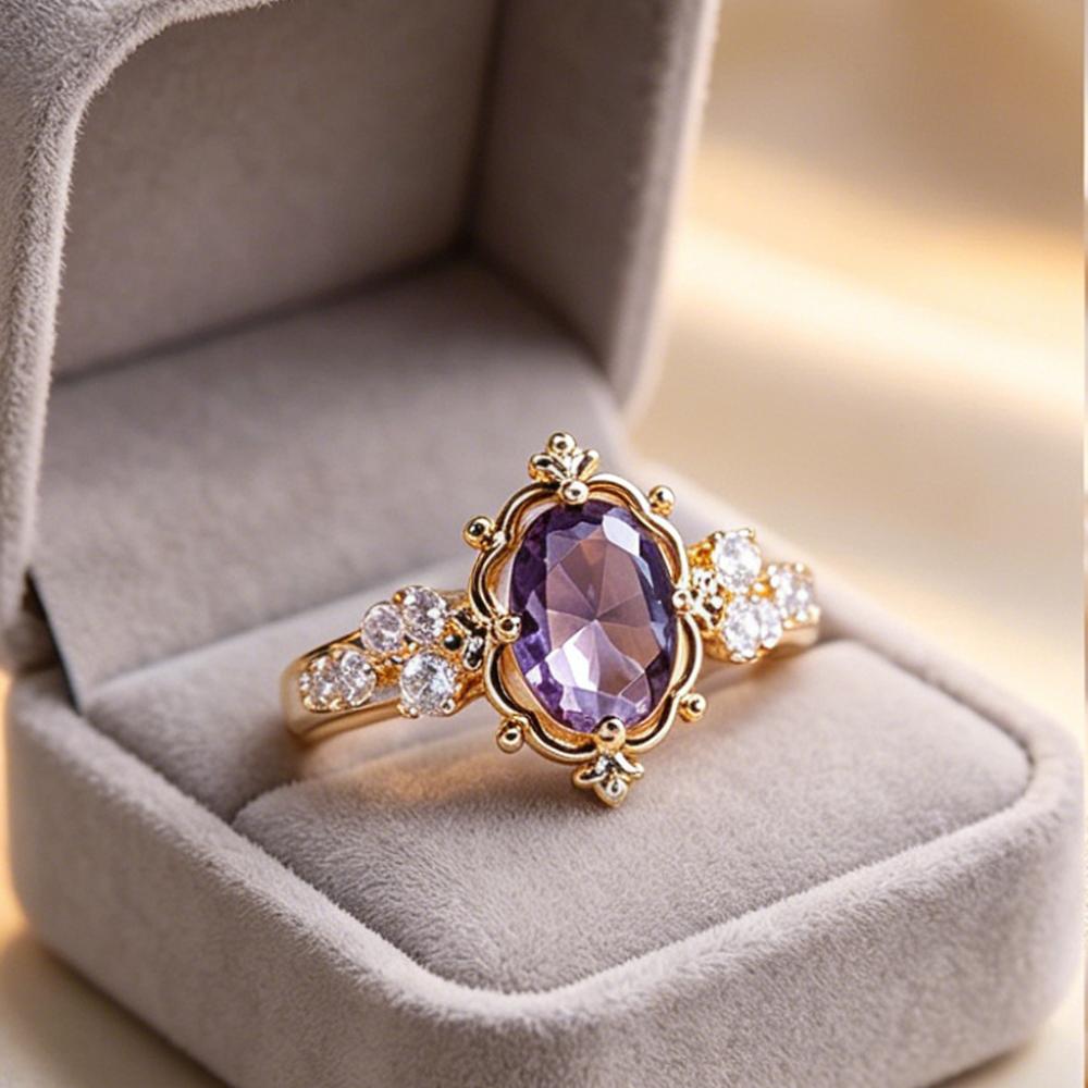 Vintage Amethyst Ring, Women's Oval Amethyst Ring, Suitable for Daily Wear and Decoration