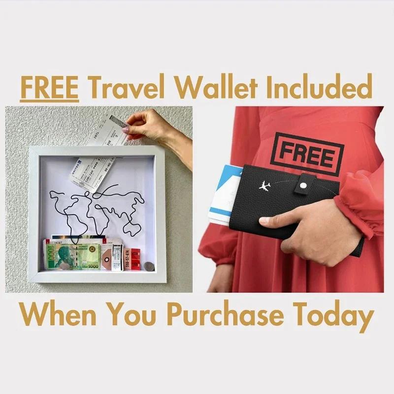 Travel Adventure Archive Box Ticket Bank Money Box Piggy Wooden Coin Saving Kids Fund Box Postcard Souvenir Wall Picture Frame