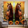 2Pcs Polyester Horse Sunflower Sunset Printing Window Curtains Birthday Party Decoration Backdrop Drapes for Living Room