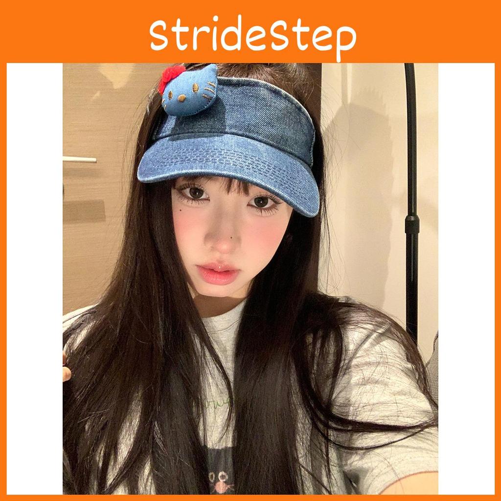 Stylish Sun Adjustable Hat With Cute Cartoon Cat Print Breathable Denim Cap
