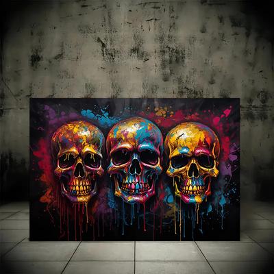 Graffiti Colored Skull Canvas Printing, Retro Skull Poster Printing, Wall Art Printing, for Living Room Office Home Decoration