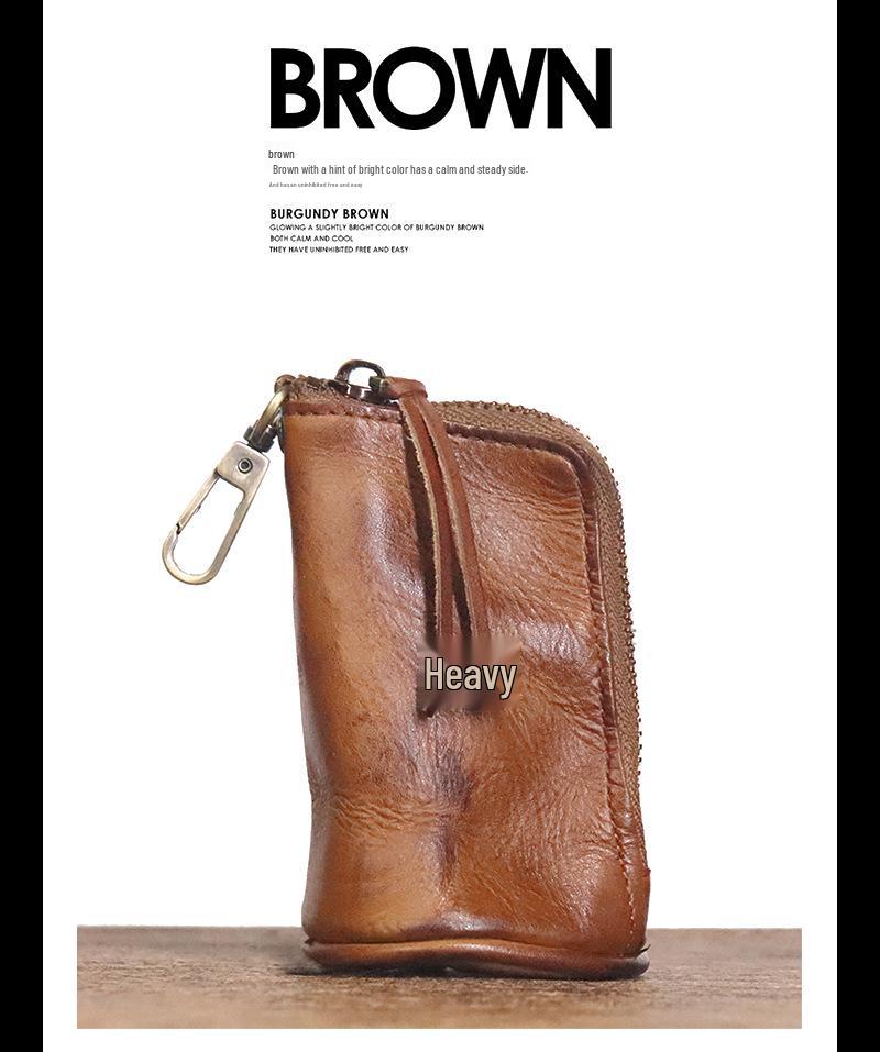 Men's Retro Genuine Leather Waist Key Holder: Large Capacity Cowhide Bucket Bag with Multifunctional Zipper Pouch.