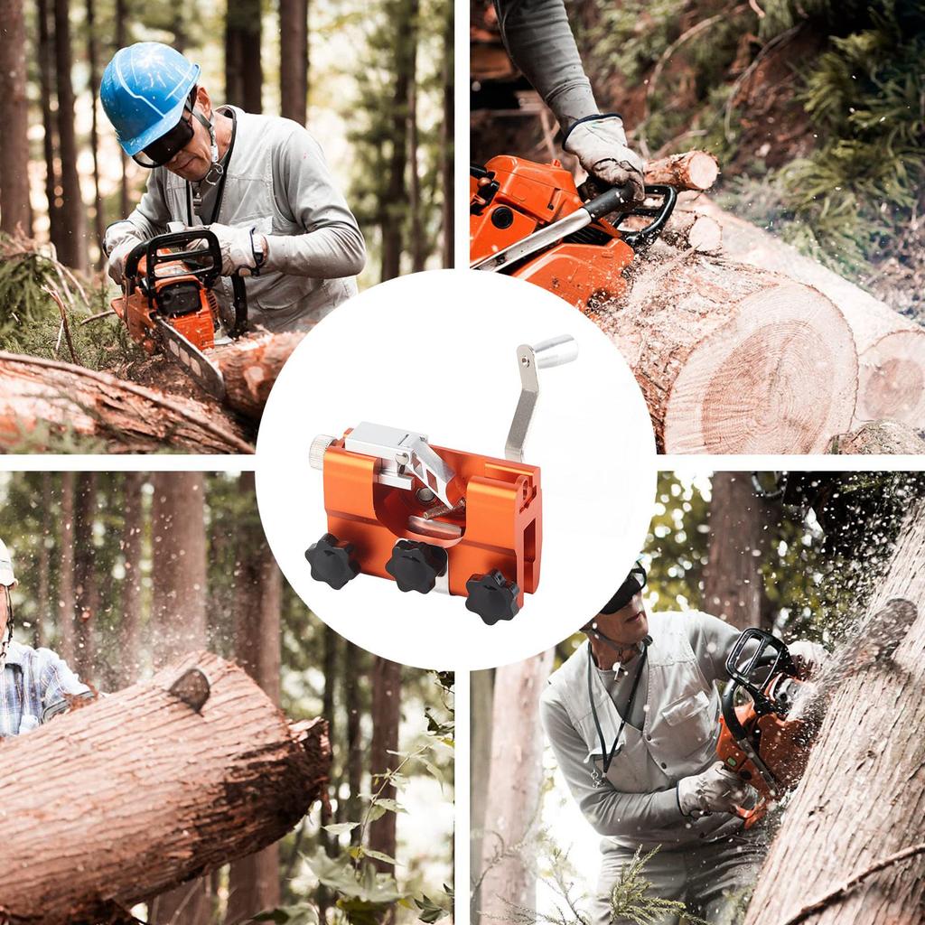Orange Hand Cranked Chainsaw Sharpener 30 degrees Portable Manual Chainsaw Chain Sharpening Jig Tool