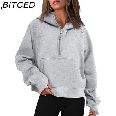 Autumn/Winter Yoga Wear Women's Sports Half-Zip Hooded Sweatshirt Loose-Fit Fleece-Lined Women's Casual Top