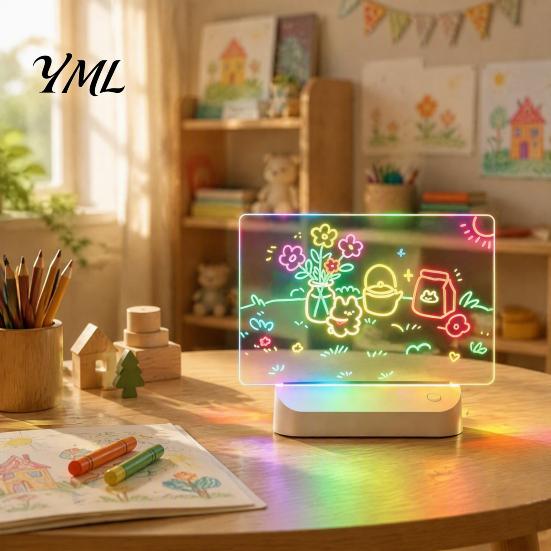 Reusable Acrylic Memo Board LED Drawing for Kids, Rechargeable DIY Light Up Tablet with 7 Color Customizable Led Display Pens, Neon Glow Note