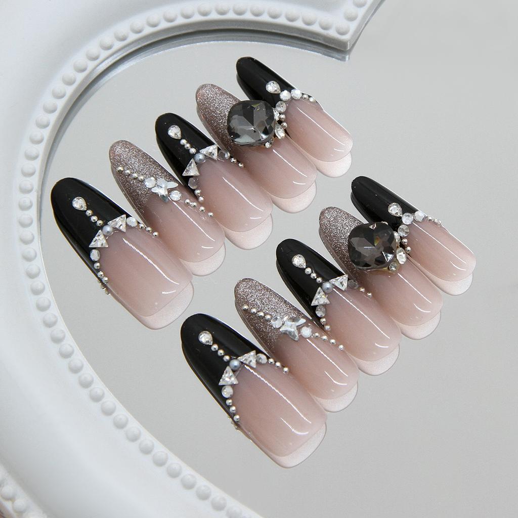 Z1379 Deep Night Sky Butterfly Cat Eye Glue On Nails Long Almond Sparkly For All People