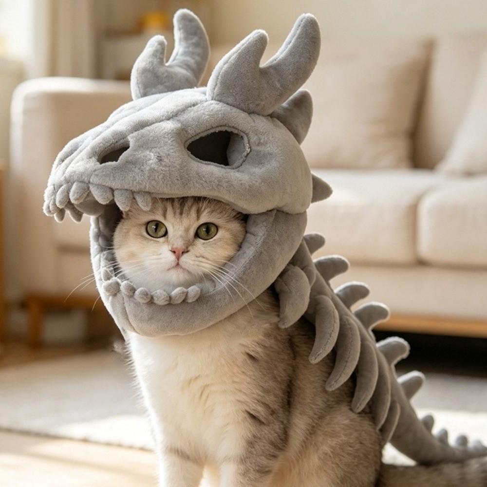3D Realistic Dinosaur Skeleton Costume Soft Dinosaur Skeleton Headgear Dinosaur Plush Hat Party