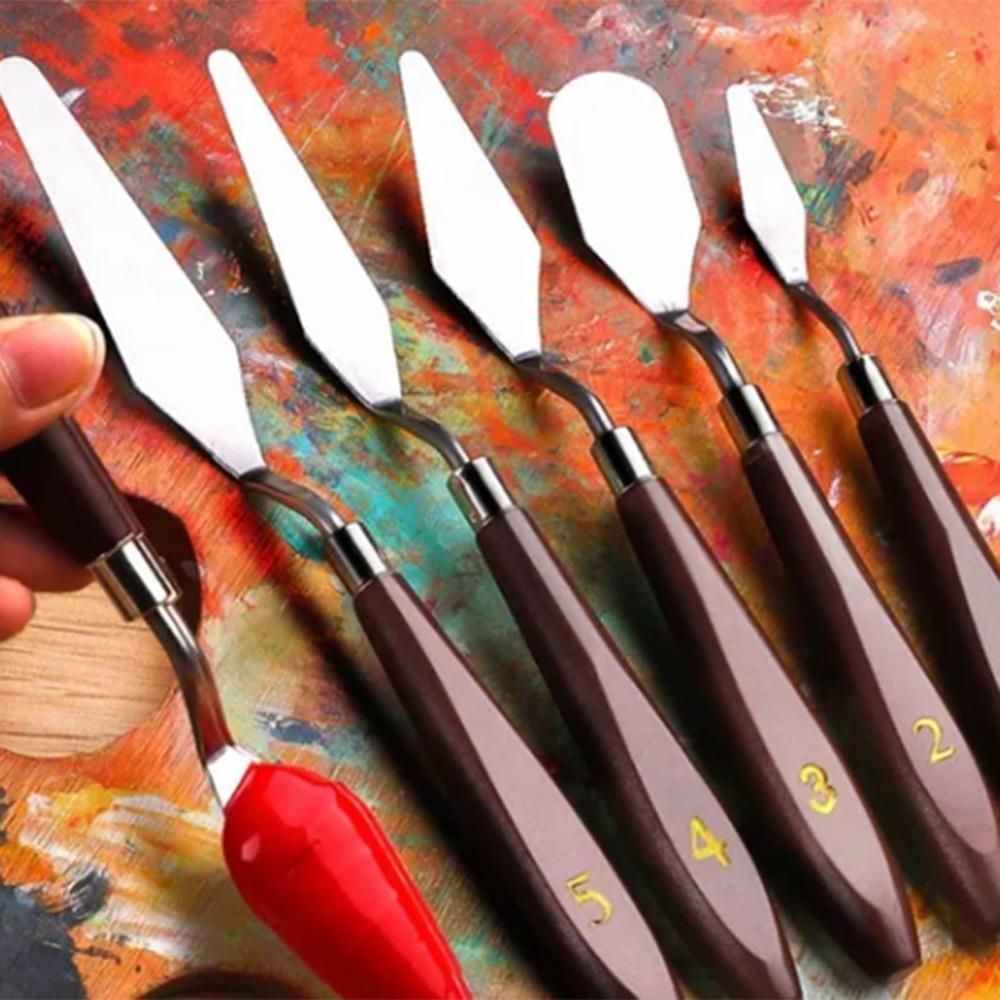 5PCS Wooden Handle Art Painting Scraper Metal Working Head Painting Shovel Tool Pigment Blending