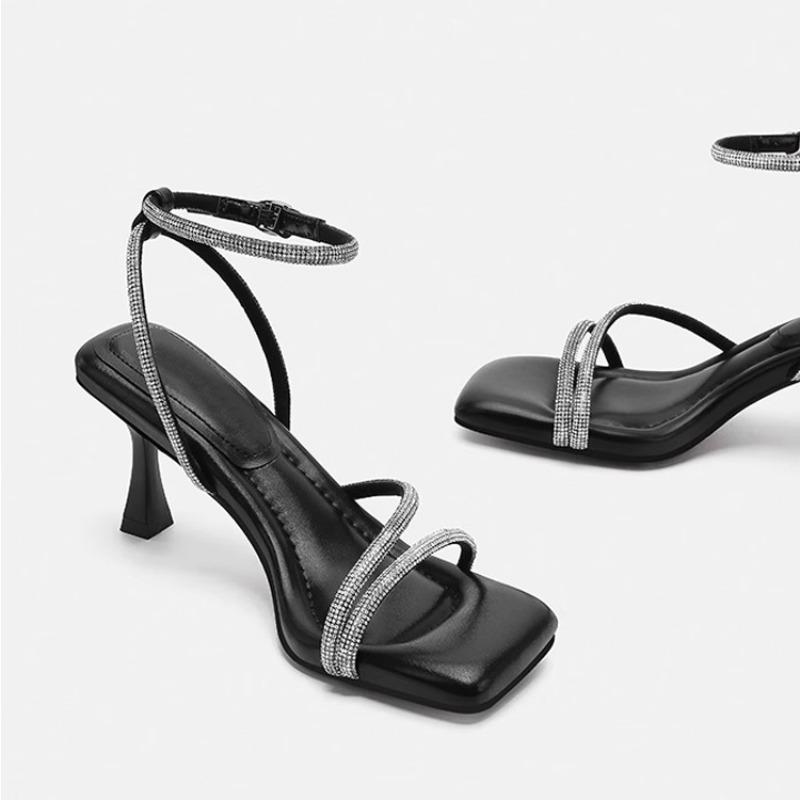 Fashion New Rhinestone with One-word Strap To Step on Shit and Feel Cool Slippers Spring Stiletto Wear Outward Height-enhancing Shoes