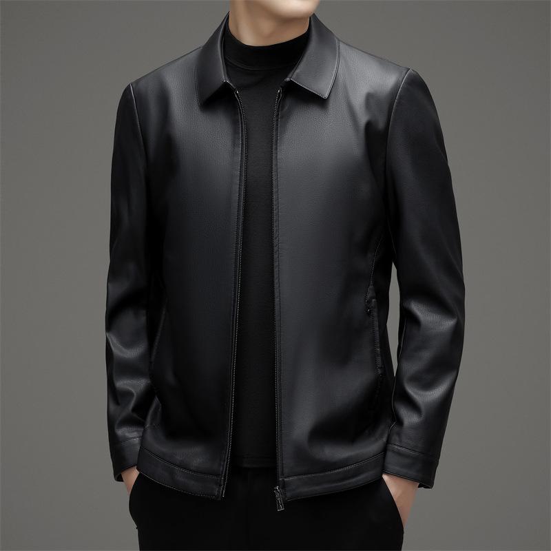 Genuine Leather Jacket for Men, Sheepskin, Middle-aged Men, Spring and Autumn Lapel Leather Jacket, Casual Jacket for Men