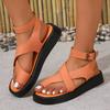 New Summer Women's Plus Size Toe Loop Thick Soled Casual Outdoor Buckle Strap Sandals