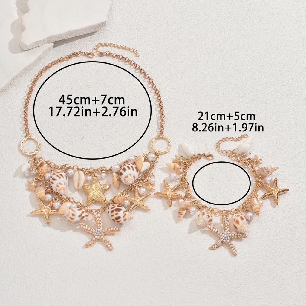Oceaniczny Wiatr Damski Naszyjnik Bransoletka Zestaw Personalizowany Naszyjnik Biżuteria Design Rozgwiazda Muszla Perła