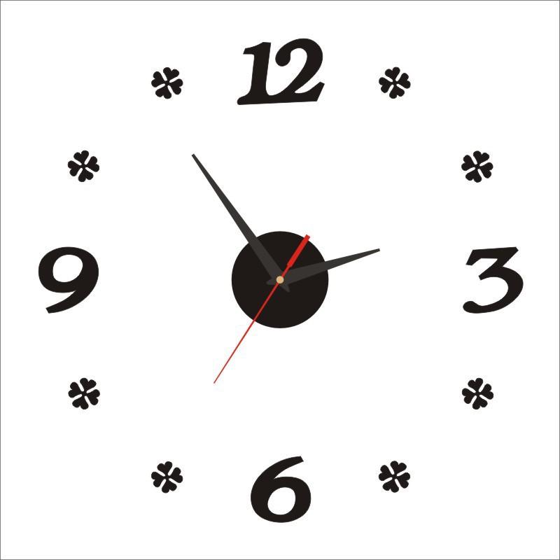 Creative Clock, Minimalist Living Room Mirror Wall Clock, Four Leaf Clover Wall Sticker, Home DIY Crafts Clock