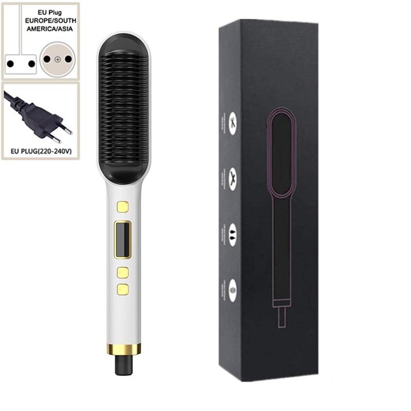 2-in-1-Haarglätter, Bürste, Glätteisen, LCD-Display, negative Ionen, schnelle Erwärmung, Verbrühungsschutz, Haarglättungs- und Lockenkamm