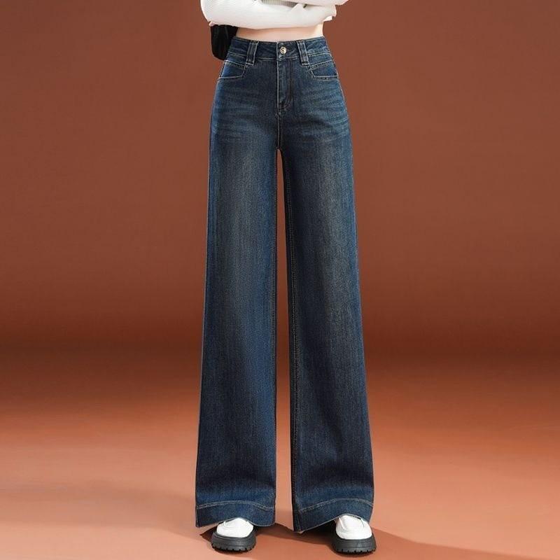 Womens High Waist Wide Leg Jeans With Modal Fabric For Casual And Office Wear