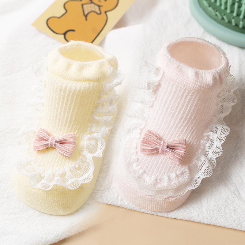 2 Paar/Set Baby Schleifen Socken Für Mädchen Baumwolle Spitze Socken Säugling Mädchen Kinder Socke Freizeit Weich Sommer Kleinkind Neugeborenen Socken Für Kinder