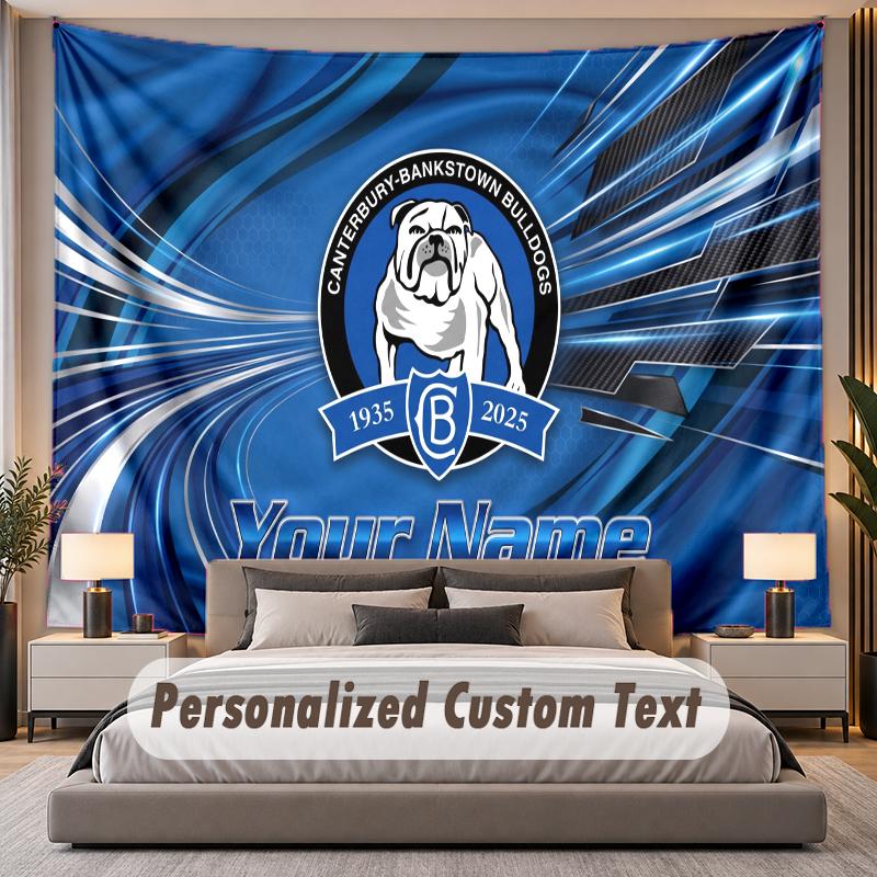 Custom Name Text Tapestry Canterbury-Bankstown Bulldogs Personalized Polyester Wall Tapestry For Bedroom And Room