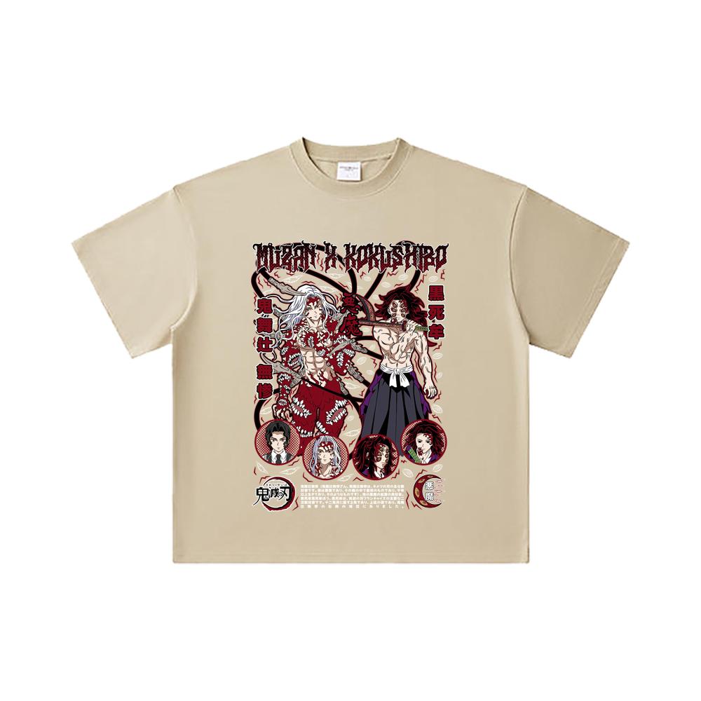 260 GSM Double Yarn 32 Count 100% Cotton Demon Slayer V14 Muzan Kokushibo Print Unisex Heavy Cotton T Shirt