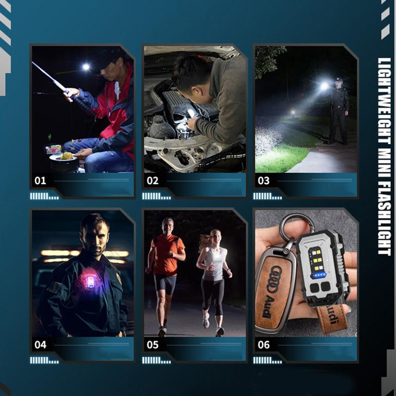 Led High Bright Flashlight Portable Mini Keychain Light Dual Light Source Outdoor Camping Fishing Multi-Function Tool Torch Lamp