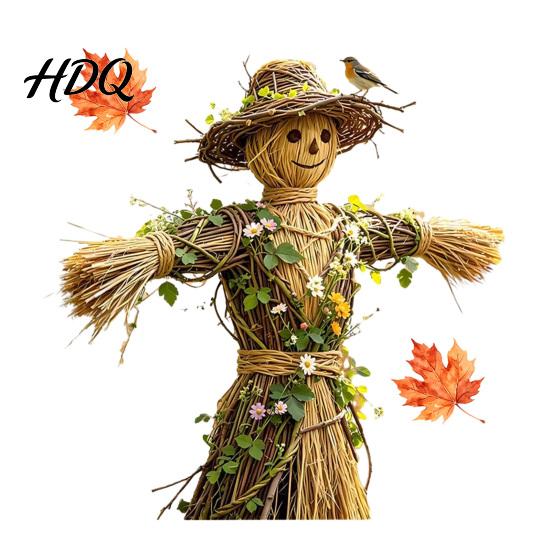 Harvest Seasonal Wall Stickers Scarecrow Window with Realistic Maple Leaf Pastoral Decals Waterproof Outdoor Balcony Decor PVC Static Clings