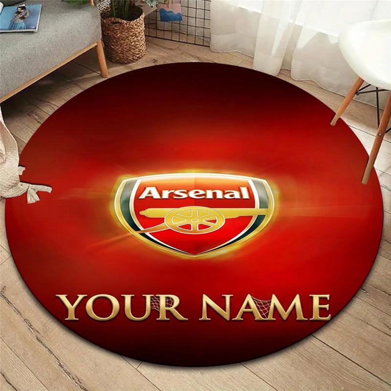 Arsenal F Benutzerdefinierter Name Runder Teppich, Teppich für Wohnzimmer Schlafzimmer Sofa Spielzimmer Dekoration, Rutschfeste Fußmatte