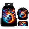 3Pcs/Set Cartoon Casual Fashion Soccer School Bags for Boy Girls Flat Surface Football Pattern Book Bags Sets Backpacks Children's Birthday Gift