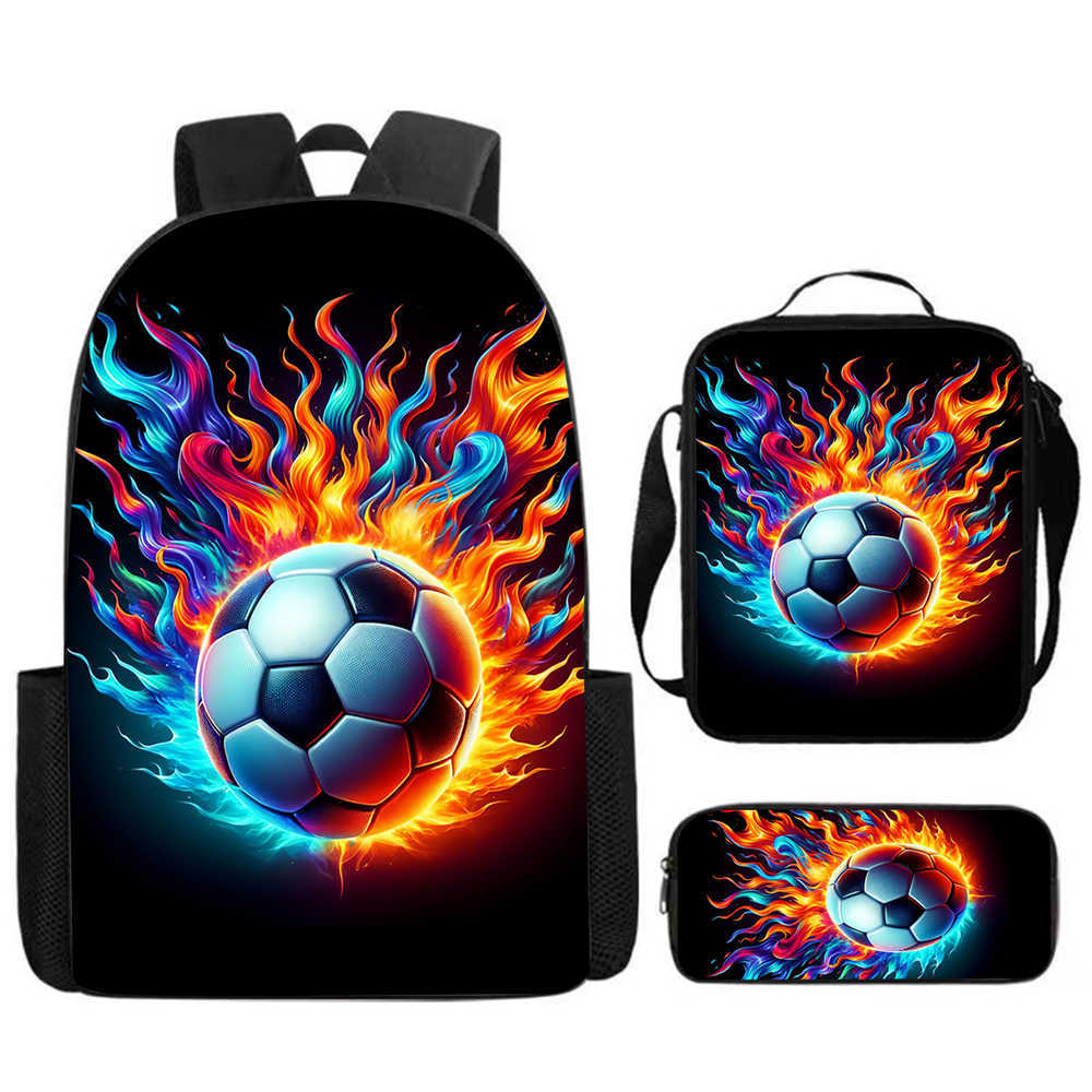 3Pcs/Set Cartoon Casual Fashion Soccer School Bags for Boy Girls Flat Surface Football Pattern Book Bags Sets Backpacks Children's Birthday Gift