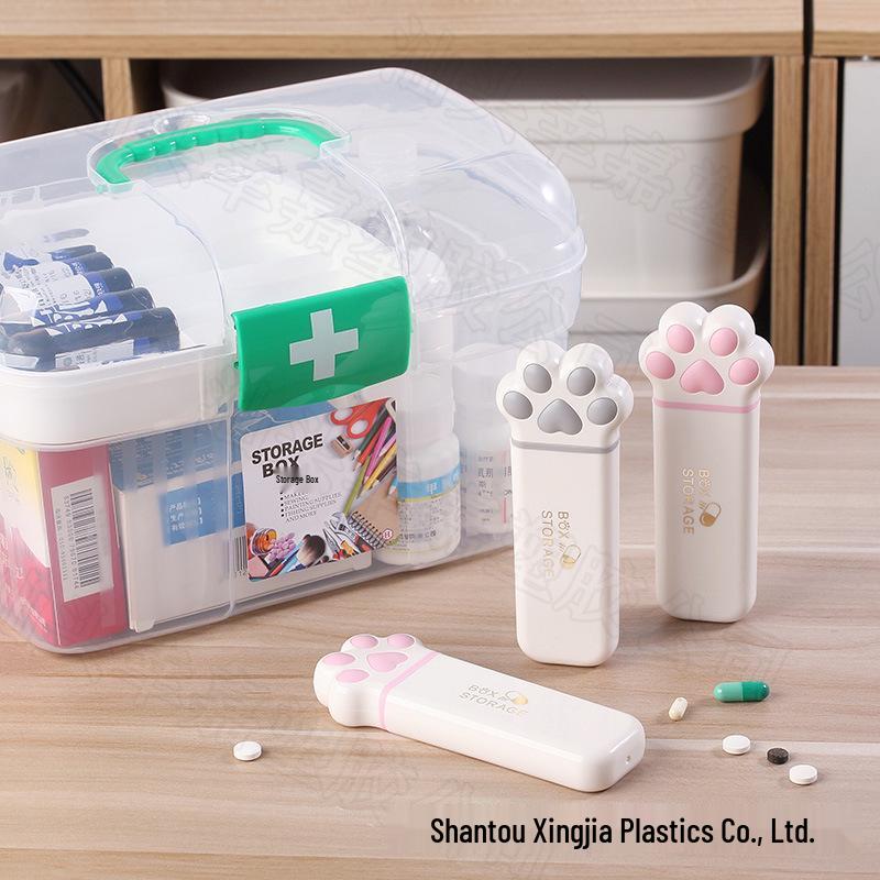 Portable Cat Paw Pill Box with Three Compartments, Refillable, Multi-Color, for Early, Mid, and Evening Use