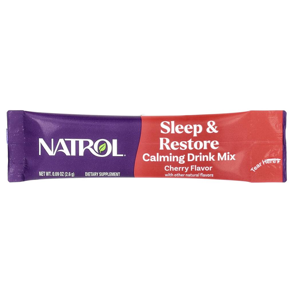 Sleep & Restore, Calming Drink Mix, Melatonin Free, Cherry, 10 Stick Packs, 2.6G (0.09Oz) Each