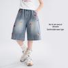 Girls' Soft Denim Shorts with Fruit Embroidery