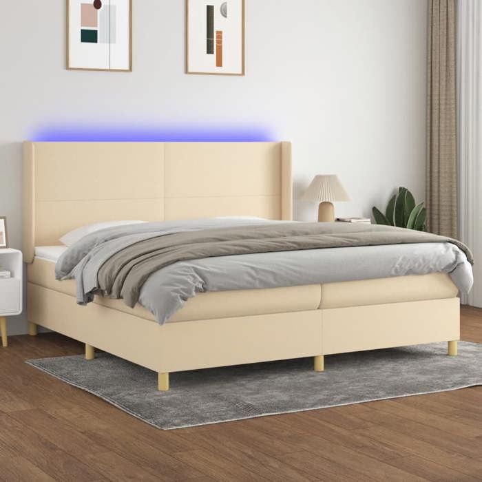 VidaXL Sommier à Lattes de Lit avec Matelas et LED, Lit Rembourré avec Tête de Lit, Lit Double, Lit Adulte de Chambre, 3138746
